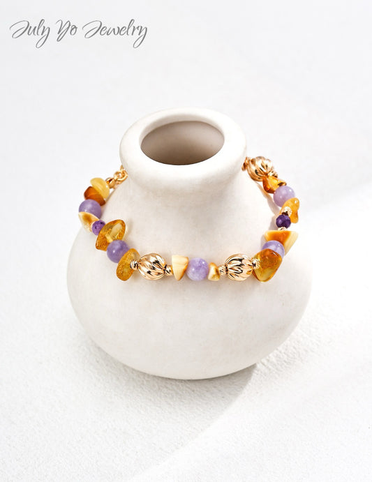 【 Lingyun Tiancheng 】S925 Pure Silver Natural Amber Amethyst Bracelet - Energy Gem - Hand-Set - Protect It
