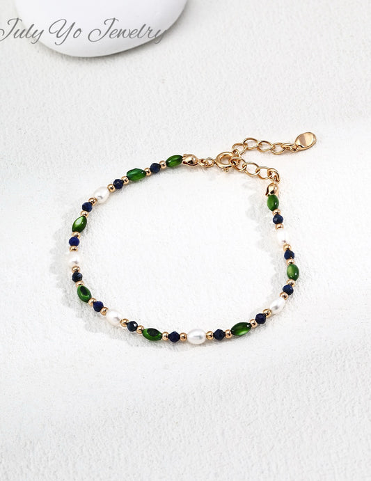 Natural rice-grain pearl × Lapis lazuli S925 silver necklace: A combination of shell and olive beads design - a niche and high-end gift