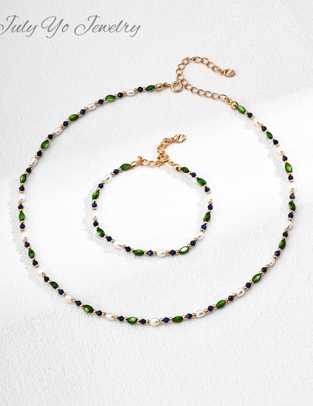 Natural rice-grain pearl × Lapis lazuli S925 silver necklace: A combination of shell and olive beads design - a niche and high-end gift