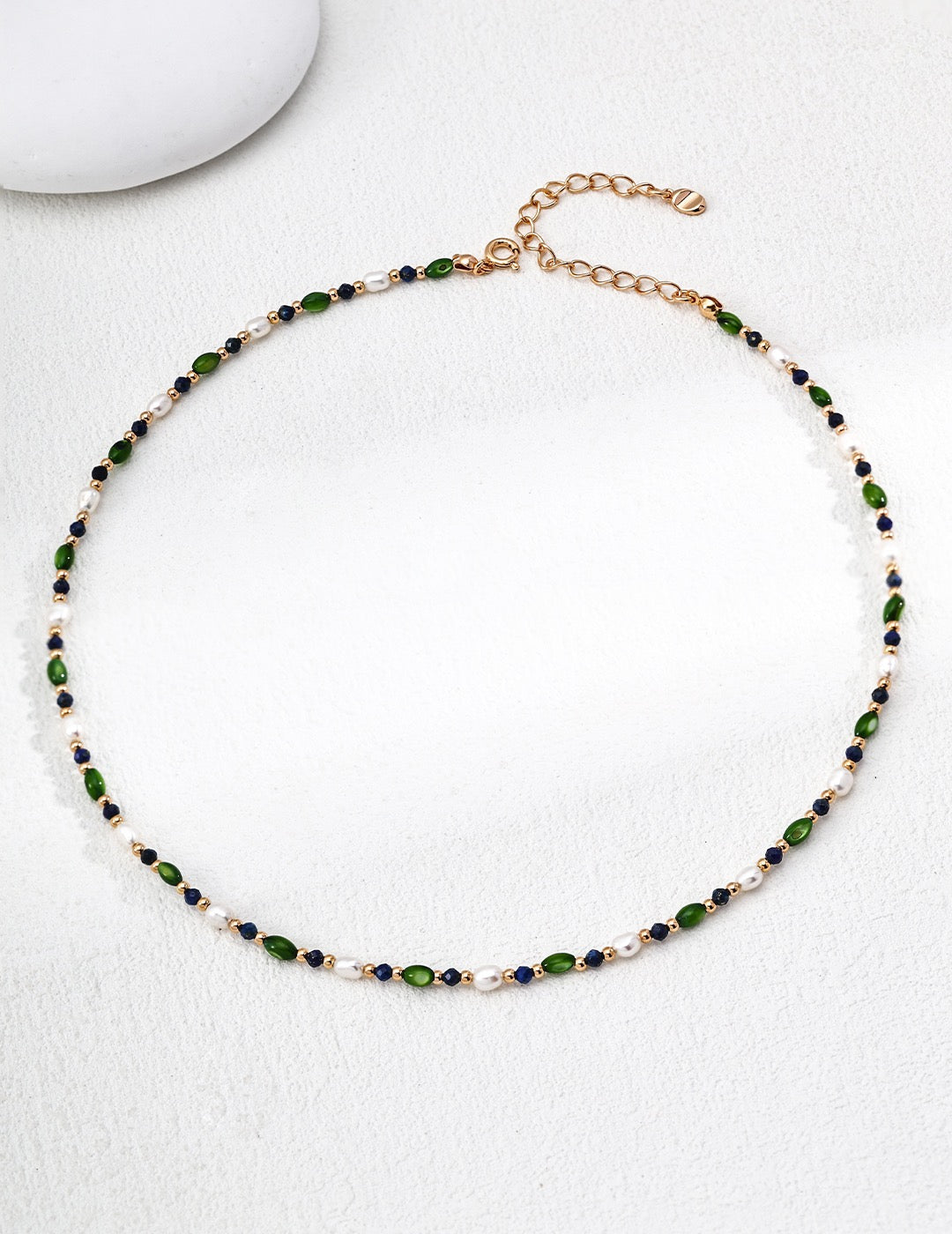 Natural rice-grain pearl × Lapis lazuli S925 silver necklace: A combination of shell and olive beads design - a niche and high-end gift