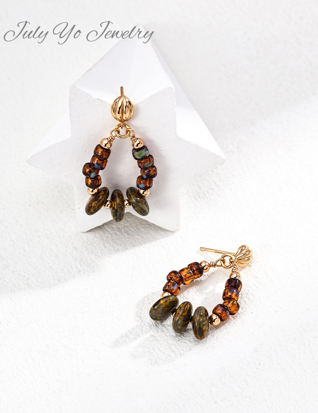 【 Iridescent Radiance 】S925 Silver Retro Glass Bead Earrings; Handcrafted Bohemian Style; A high-end artistic touch at the ear