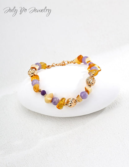 【 Lingyun Tiancheng 】S925 Pure Silver Natural Amber Amethyst Bracelet - Energy Gem - Hand-Set - Protect It