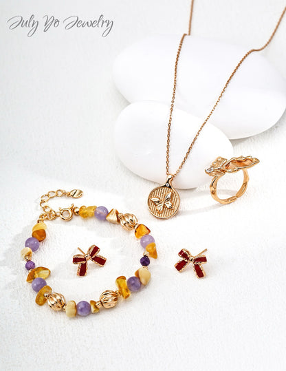 【 Lingyun Tiancheng 】S925 Pure Silver Natural Amber Amethyst Bracelet - Energy Gem - Hand-Set - Protect It