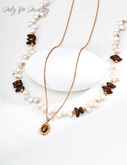 【 Light Luxury Design 】S925 Sterling Silver Natural Pearl Czech Glass Necklace! Handcrafted inlay asymmetrical design: The top choice for birthday gifts