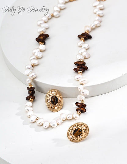 【 Light Luxury Design 】S925 Sterling Silver Natural Pearl Czech Glass Necklace! Handcrafted inlay asymmetrical design: The top choice for birthday gifts