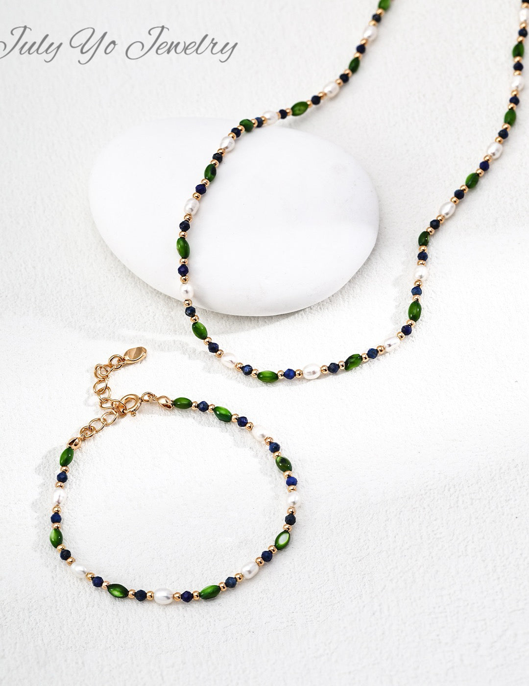 Natural rice-grain pearl × Lapis lazuli S925 silver necklace: A combination of shell and olive beads design - a niche and high-end gift
